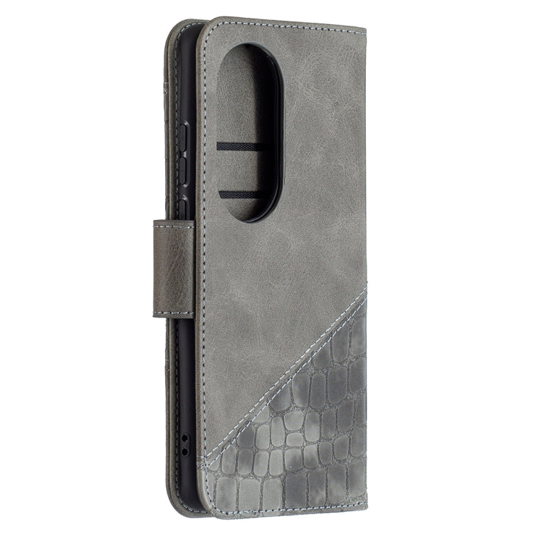 For Huawei P50 Pro Matching Color Crocodile Texture Horizontal Flip PU Leather Case with Wallet & Holder & Card Slots(Grey) - Huawei Cases by buy2fix | Online Shopping UK | buy2fix