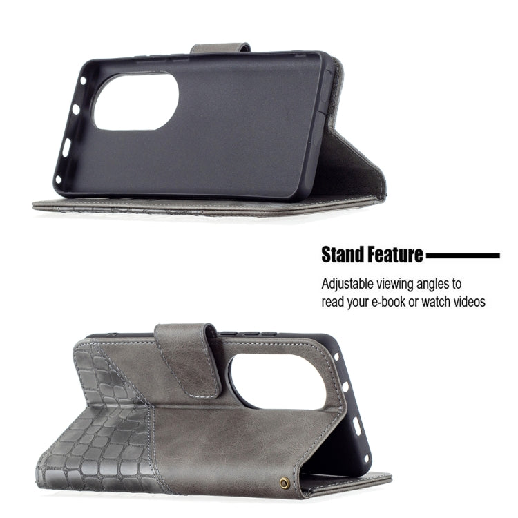 For Huawei P50 Pro Matching Color Crocodile Texture Horizontal Flip PU Leather Case with Wallet & Holder & Card Slots(Grey) - Huawei Cases by buy2fix | Online Shopping UK | buy2fix