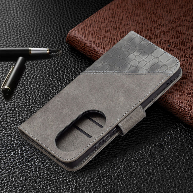 For Huawei P50 Pro Matching Color Crocodile Texture Horizontal Flip PU Leather Case with Wallet & Holder & Card Slots(Grey) - Huawei Cases by buy2fix | Online Shopping UK | buy2fix
