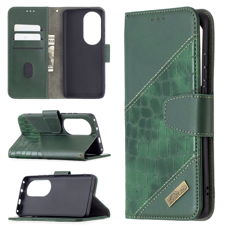 For Huawei P50 Pro Matching Color Crocodile Texture Horizontal Flip PU Leather Case with Wallet & Holder & Card Slots(Green) - Huawei Cases by buy2fix | Online Shopping UK | buy2fix