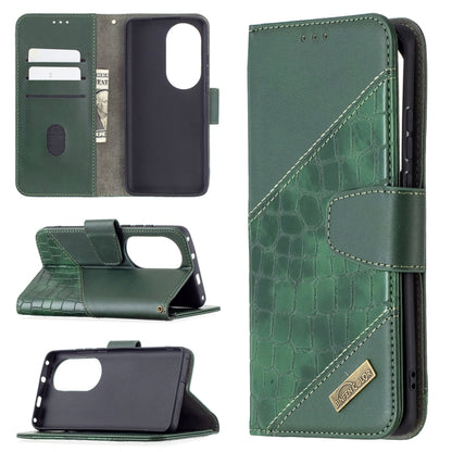 For Huawei P50 Pro Matching Color Crocodile Texture Horizontal Flip PU Leather Case with Wallet & Holder & Card Slots(Green) - Huawei Cases by buy2fix | Online Shopping UK | buy2fix
