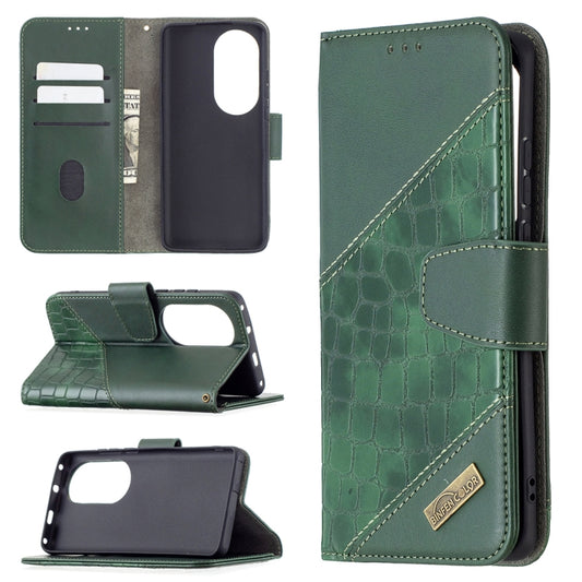 For Huawei P50 Pro Matching Color Crocodile Texture Horizontal Flip PU Leather Case with Wallet & Holder & Card Slots(Green) - Huawei Cases by buy2fix | Online Shopping UK | buy2fix