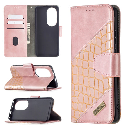 For Huawei P50 Pro Matching Color Crocodile Texture Horizontal Flip PU Leather Case with Wallet & Holder & Card Slots(Rose Gold) - Huawei Cases by buy2fix | Online Shopping UK | buy2fix