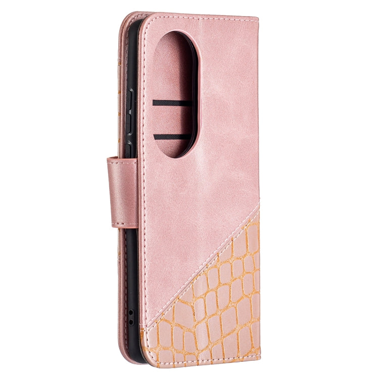 For Huawei P50 Pro Matching Color Crocodile Texture Horizontal Flip PU Leather Case with Wallet & Holder & Card Slots(Rose Gold) - Huawei Cases by buy2fix | Online Shopping UK | buy2fix