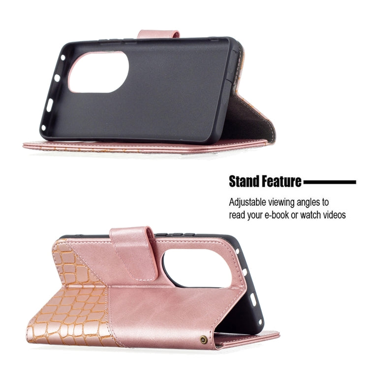 For Huawei P50 Pro Matching Color Crocodile Texture Horizontal Flip PU Leather Case with Wallet & Holder & Card Slots(Rose Gold) - Huawei Cases by buy2fix | Online Shopping UK | buy2fix
