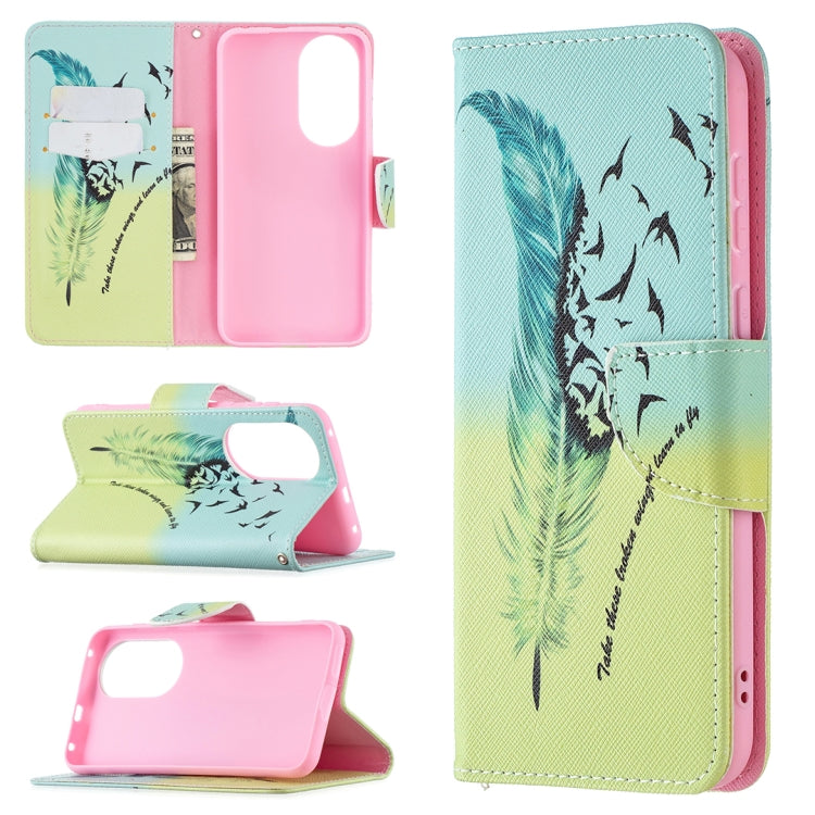 For Huawei P50 Colored Drawing Pattern Horizontal Flip Leather Case with Holder & Card Slots & Wallet(Feather) - Huawei Cases by buy2fix | Online Shopping UK | buy2fix