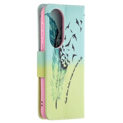 For Huawei P50 Colored Drawing Pattern Horizontal Flip Leather Case with Holder & Card Slots & Wallet(Feather) - Huawei Cases by buy2fix | Online Shopping UK | buy2fix