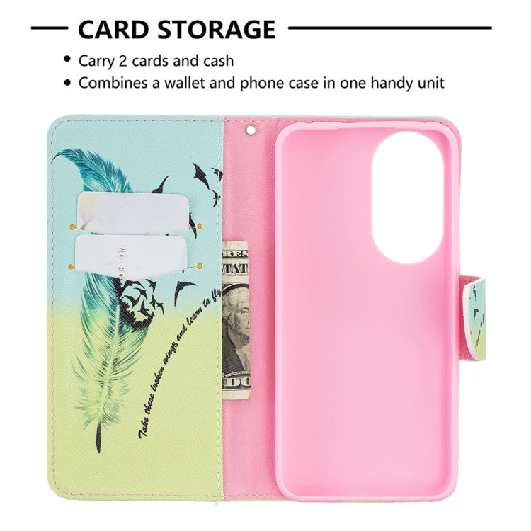 For Huawei P50 Colored Drawing Pattern Horizontal Flip Leather Case with Holder & Card Slots & Wallet(Feather) - Huawei Cases by buy2fix | Online Shopping UK | buy2fix