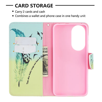 For Huawei P50 Colored Drawing Pattern Horizontal Flip Leather Case with Holder & Card Slots & Wallet(Feather) - Huawei Cases by buy2fix | Online Shopping UK | buy2fix