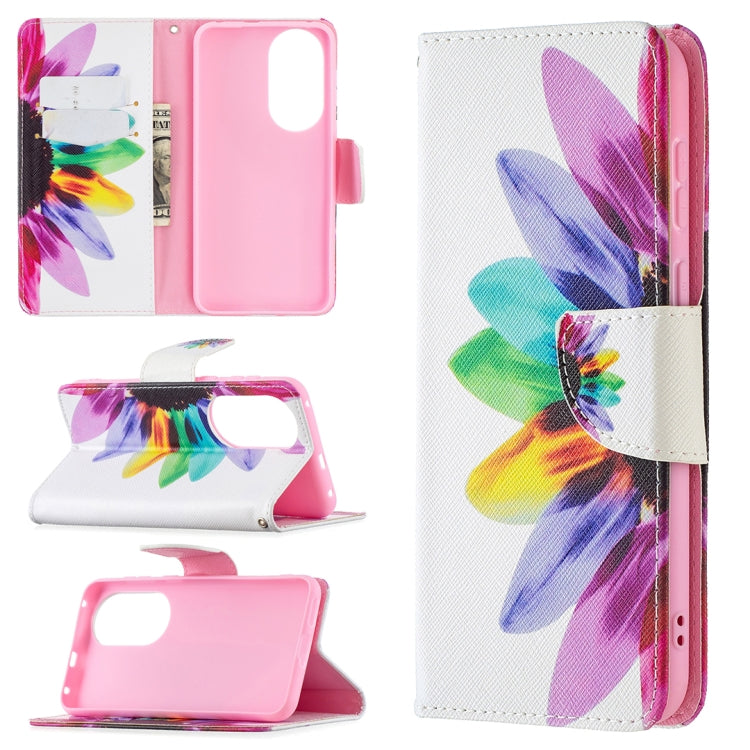 For Huawei P50 Colored Drawing Pattern Horizontal Flip Leather Case with Holder & Card Slots & Wallet(Sun Flower) - Huawei Cases by buy2fix | Online Shopping UK | buy2fix