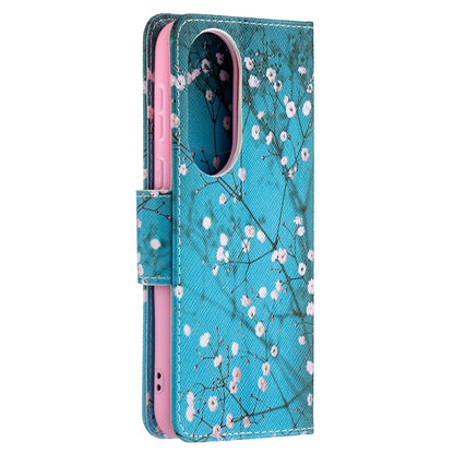 For Huawei P50 Colored Drawing Pattern Horizontal Flip Leather Case with Holder & Card Slots & Wallet(Plum Blossom) - Huawei Cases by buy2fix | Online Shopping UK | buy2fix