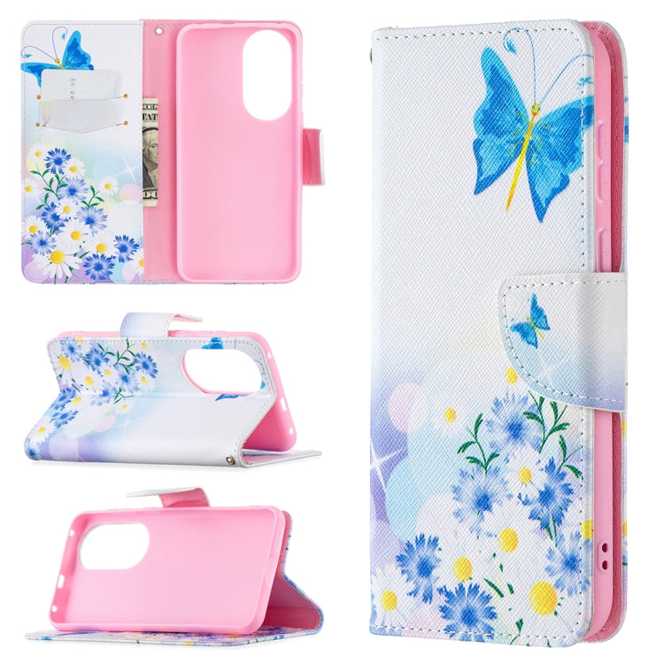 For Huawei P50 Colored Drawing Pattern Horizontal Flip Leather Case with Holder & Card Slots & Wallet(Pansy) - Huawei Cases by buy2fix | Online Shopping UK | buy2fix