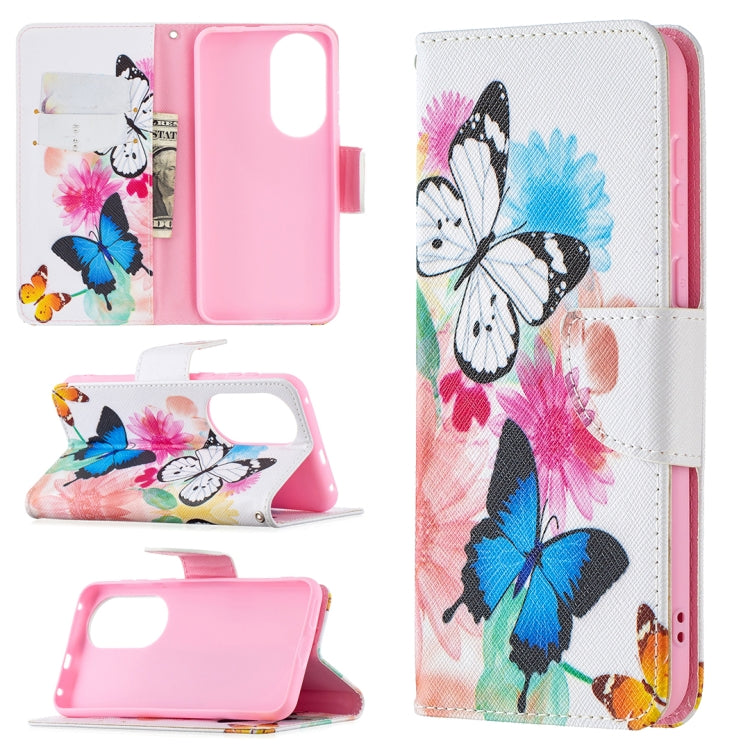 For Huawei P50 Colored Drawing Pattern Horizontal Flip Leather Case with Holder & Card Slots & Wallet(Butterfly) - Huawei Cases by buy2fix | Online Shopping UK | buy2fix