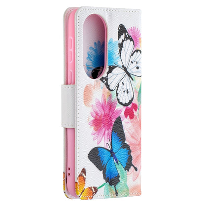 For Huawei P50 Colored Drawing Pattern Horizontal Flip Leather Case with Holder & Card Slots & Wallet(Butterfly) - Huawei Cases by buy2fix | Online Shopping UK | buy2fix