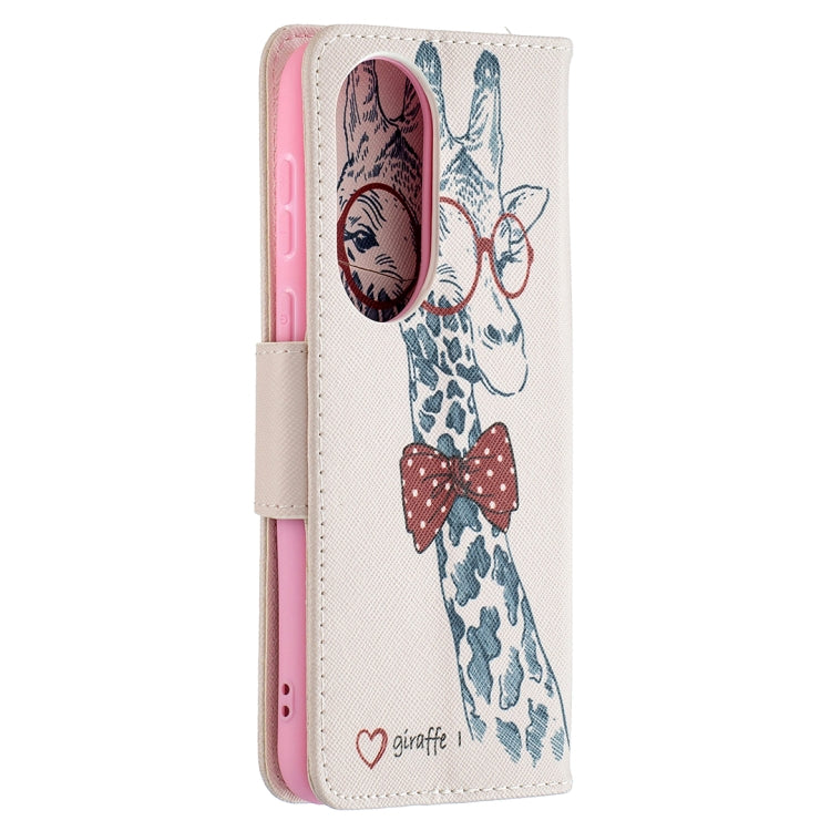 For Huawei P50 Colored Drawing Pattern Horizontal Flip Leather Case with Holder & Card Slots & Wallet(Giraffe) - Huawei Cases by buy2fix | Online Shopping UK | buy2fix