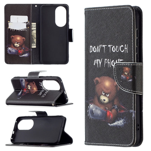 For Huawei P50 Colored Drawing Pattern Horizontal Flip Leather Case with Holder & Card Slots & Wallet(Bear) - Huawei Cases by buy2fix | Online Shopping UK | buy2fix
