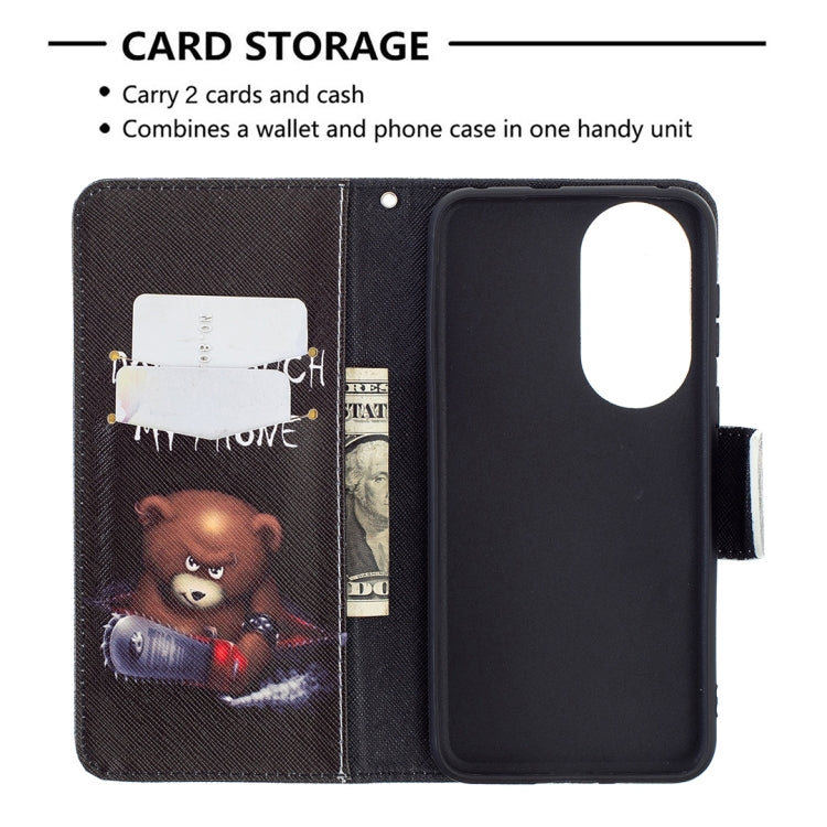 For Huawei P50 Colored Drawing Pattern Horizontal Flip Leather Case with Holder & Card Slots & Wallet(Bear) - Huawei Cases by buy2fix | Online Shopping UK | buy2fix