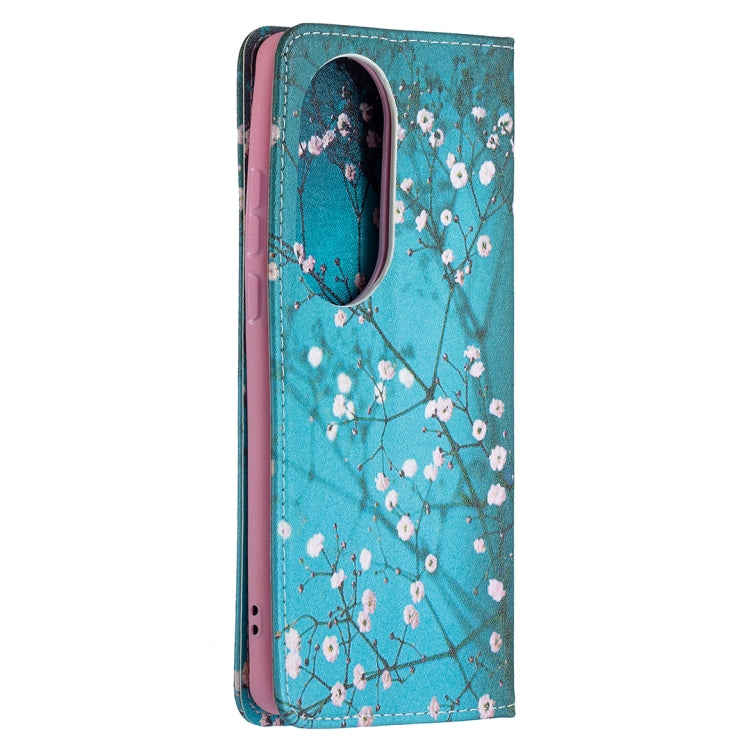 For Huawei P50 Pro Colored Drawing Pattern Invisible Magnetic Horizontal Flip PU Leather Case with Holder & Card Slots & Wallet(Plum Blossom) - Huawei Cases by buy2fix | Online Shopping UK | buy2fix