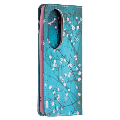 For Huawei P50 Pro Colored Drawing Pattern Invisible Magnetic Horizontal Flip PU Leather Case with Holder & Card Slots & Wallet(Plum Blossom) - Huawei Cases by buy2fix | Online Shopping UK | buy2fix