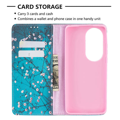 For Huawei P50 Pro Colored Drawing Pattern Invisible Magnetic Horizontal Flip PU Leather Case with Holder & Card Slots & Wallet(Plum Blossom) - Huawei Cases by buy2fix | Online Shopping UK | buy2fix