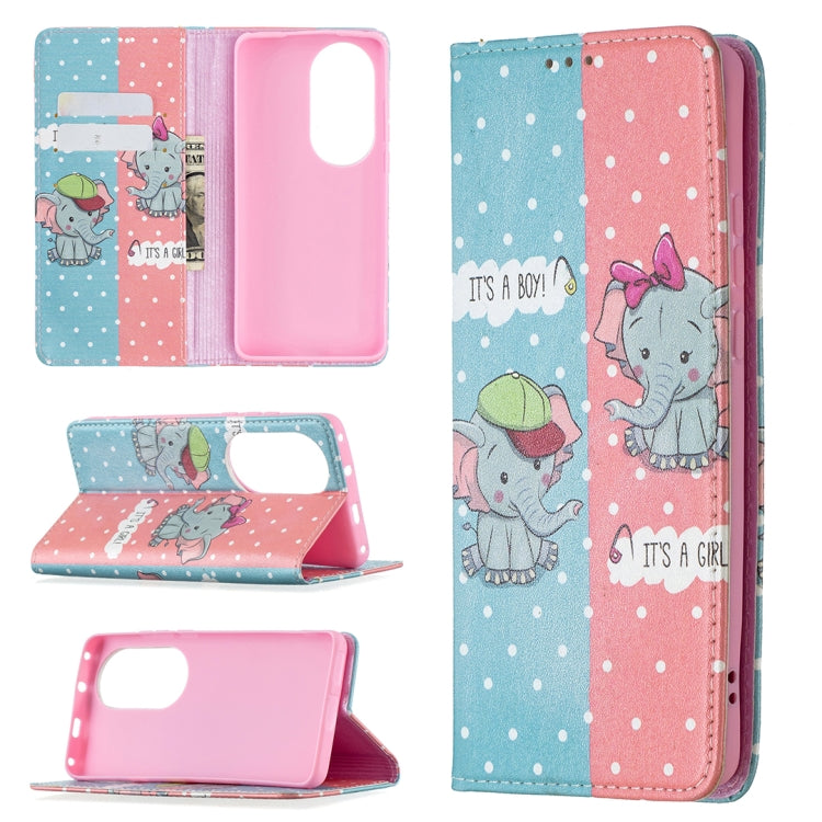 For Huawei P50 Pro Colored Drawing Pattern Invisible Magnetic Horizontal Flip PU Leather Case with Holder & Card Slots & Wallet(Elephant) - Huawei Cases by buy2fix | Online Shopping UK | buy2fix