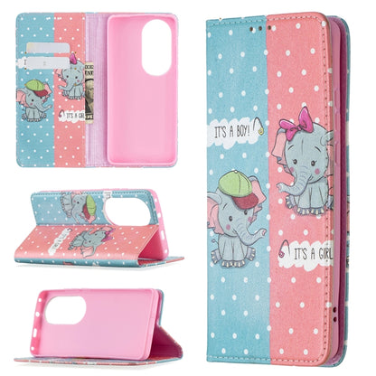 For Huawei P50 Pro Colored Drawing Pattern Invisible Magnetic Horizontal Flip PU Leather Case with Holder & Card Slots & Wallet(Elephant) - Huawei Cases by buy2fix | Online Shopping UK | buy2fix
