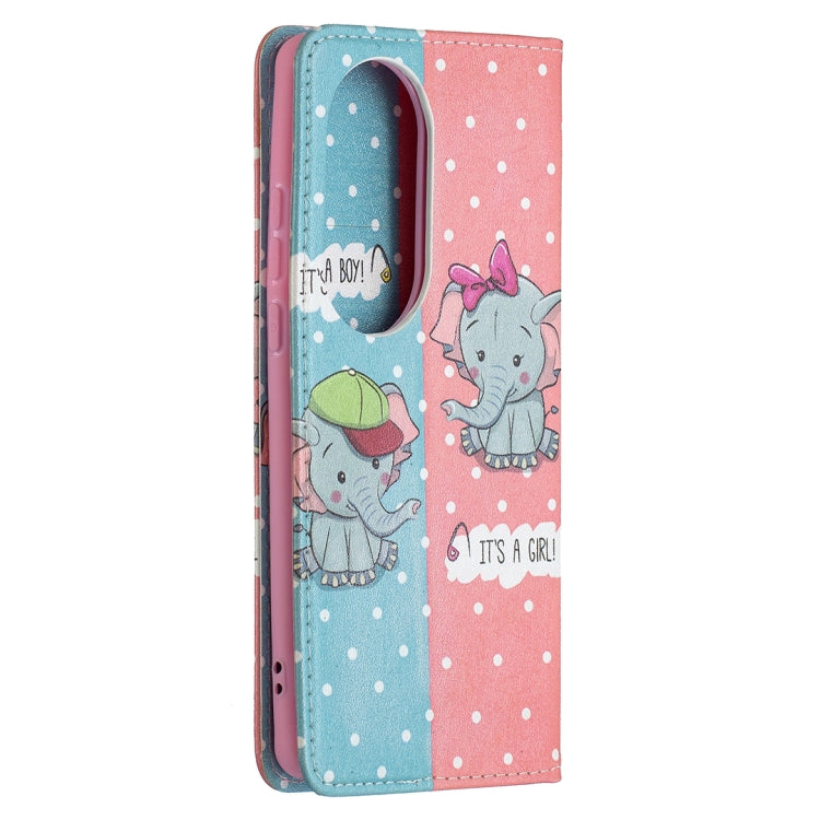 For Huawei P50 Pro Colored Drawing Pattern Invisible Magnetic Horizontal Flip PU Leather Case with Holder & Card Slots & Wallet(Elephant) - Huawei Cases by buy2fix | Online Shopping UK | buy2fix