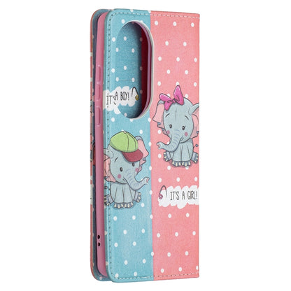 For Huawei P50 Pro Colored Drawing Pattern Invisible Magnetic Horizontal Flip PU Leather Case with Holder & Card Slots & Wallet(Elephant) - Huawei Cases by buy2fix | Online Shopping UK | buy2fix