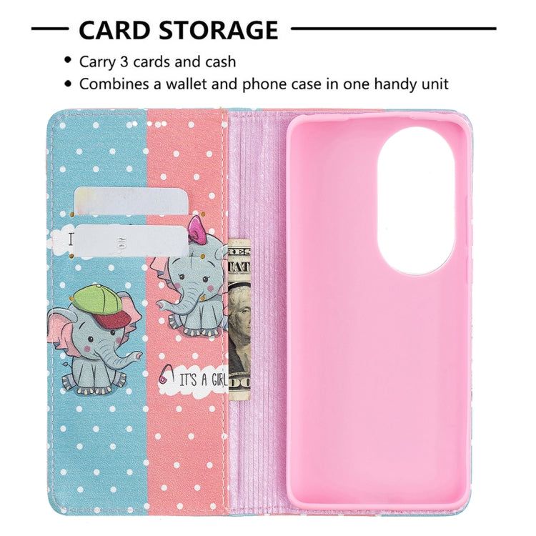 For Huawei P50 Pro Colored Drawing Pattern Invisible Magnetic Horizontal Flip PU Leather Case with Holder & Card Slots & Wallet(Elephant) - Huawei Cases by buy2fix | Online Shopping UK | buy2fix