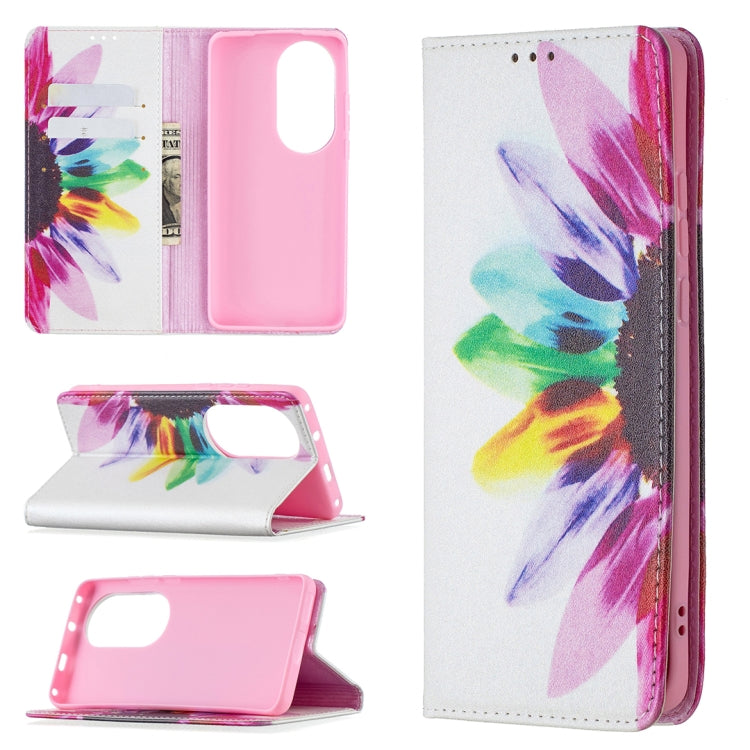 For Huawei P50 Pro Colored Drawing Pattern Invisible Magnetic Horizontal Flip PU Leather Case with Holder & Card Slots & Wallet(Sun Flower) - Huawei Cases by buy2fix | Online Shopping UK | buy2fix