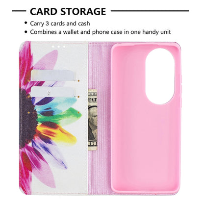 For Huawei P50 Pro Colored Drawing Pattern Invisible Magnetic Horizontal Flip PU Leather Case with Holder & Card Slots & Wallet(Sun Flower) - Huawei Cases by buy2fix | Online Shopping UK | buy2fix
