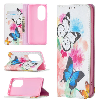 For Huawei P50 Pro Colored Drawing Pattern Invisible Magnetic Horizontal Flip PU Leather Case with Holder & Card Slots & Wallet(Two Butterflies) - Huawei Cases by buy2fix | Online Shopping UK | buy2fix