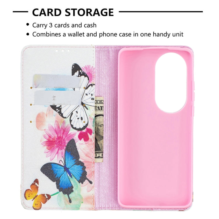 For Huawei P50 Pro Colored Drawing Pattern Invisible Magnetic Horizontal Flip PU Leather Case with Holder & Card Slots & Wallet(Two Butterflies) - Huawei Cases by buy2fix | Online Shopping UK | buy2fix