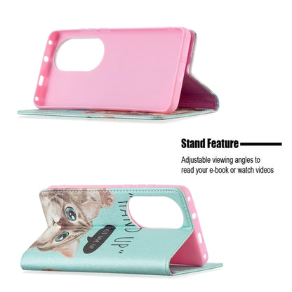 For Huawei P50 Pro Colored Drawing Pattern Invisible Magnetic Horizontal Flip PU Leather Case with Holder & Card Slots & Wallet(Cat) - Huawei Cases by buy2fix | Online Shopping UK | buy2fix