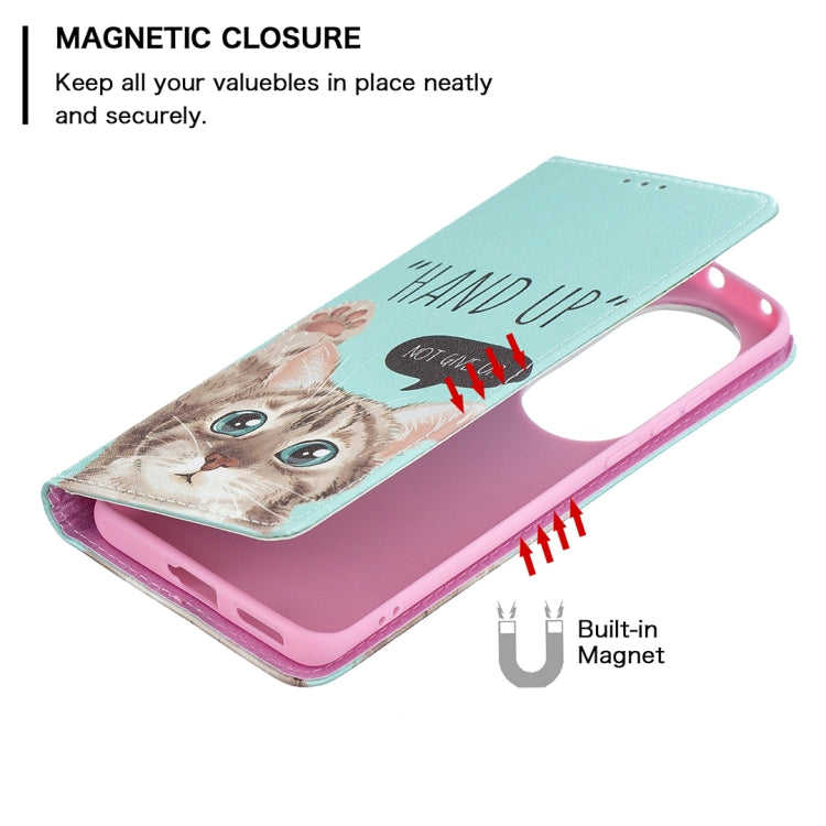 For Huawei P50 Pro Colored Drawing Pattern Invisible Magnetic Horizontal Flip PU Leather Case with Holder & Card Slots & Wallet(Cat) - Huawei Cases by buy2fix | Online Shopping UK | buy2fix