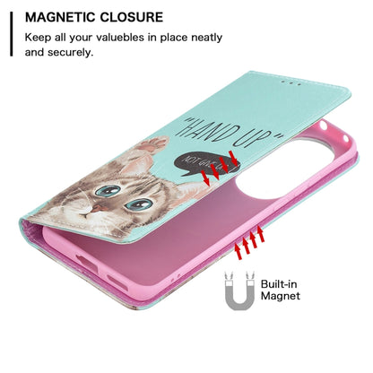 For Huawei P50 Pro Colored Drawing Pattern Invisible Magnetic Horizontal Flip PU Leather Case with Holder & Card Slots & Wallet(Cat) - Huawei Cases by buy2fix | Online Shopping UK | buy2fix