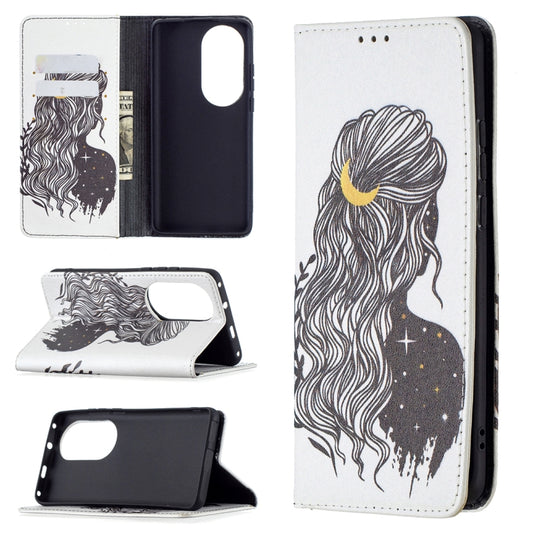 For Huawei P50 Pro Colored Drawing Pattern Invisible Magnetic Horizontal Flip PU Leather Case with Holder & Card Slots & Wallet(Girl) - Huawei Cases by buy2fix | Online Shopping UK | buy2fix