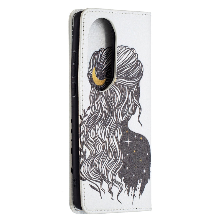 For Huawei P50 Pro Colored Drawing Pattern Invisible Magnetic Horizontal Flip PU Leather Case with Holder & Card Slots & Wallet(Girl) - Huawei Cases by buy2fix | Online Shopping UK | buy2fix
