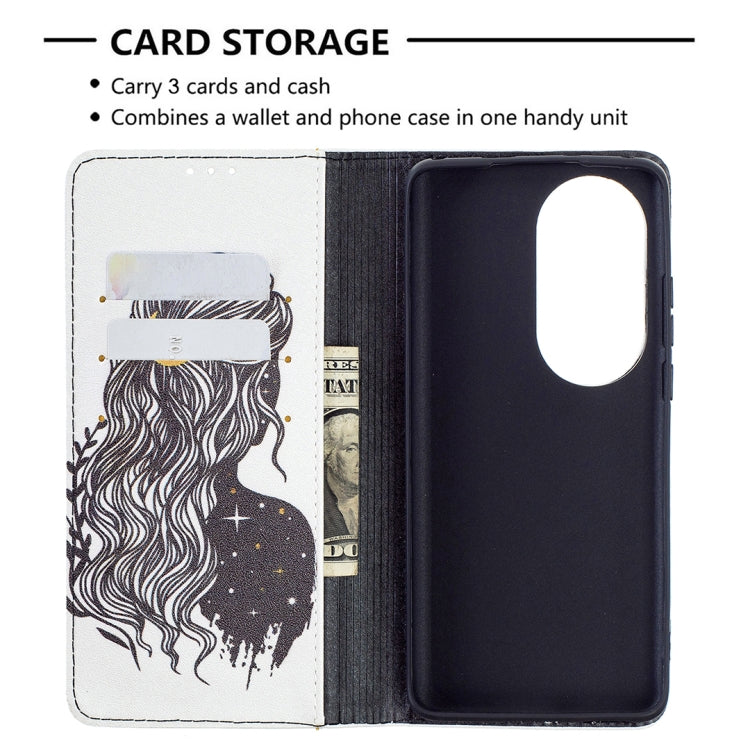 For Huawei P50 Pro Colored Drawing Pattern Invisible Magnetic Horizontal Flip PU Leather Case with Holder & Card Slots & Wallet(Girl) - Huawei Cases by buy2fix | Online Shopping UK | buy2fix