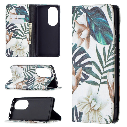 For Huawei P50 Pro Colored Drawing Pattern Invisible Magnetic Horizontal Flip PU Leather Case with Holder & Card Slots & Wallet(Red Leaves) - Huawei Cases by buy2fix | Online Shopping UK | buy2fix