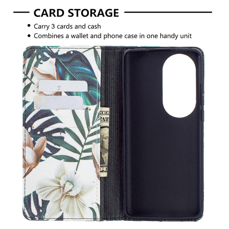 For Huawei P50 Pro Colored Drawing Pattern Invisible Magnetic Horizontal Flip PU Leather Case with Holder & Card Slots & Wallet(Red Leaves) - Huawei Cases by buy2fix | Online Shopping UK | buy2fix
