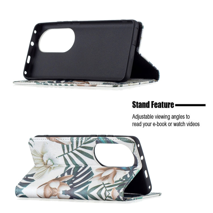 For Huawei P50 Pro Colored Drawing Pattern Invisible Magnetic Horizontal Flip PU Leather Case with Holder & Card Slots & Wallet(Red Leaves) - Huawei Cases by buy2fix | Online Shopping UK | buy2fix