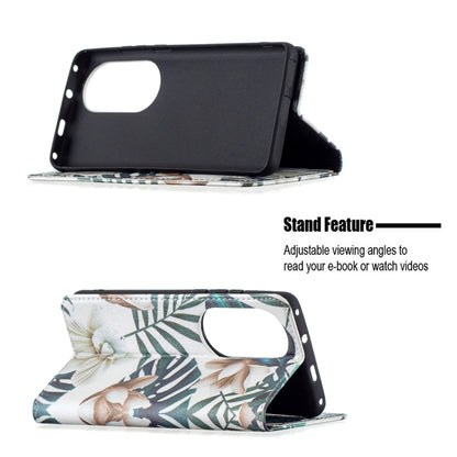 For Huawei P50 Pro Colored Drawing Pattern Invisible Magnetic Horizontal Flip PU Leather Case with Holder & Card Slots & Wallet(Red Leaves) - Huawei Cases by buy2fix | Online Shopping UK | buy2fix