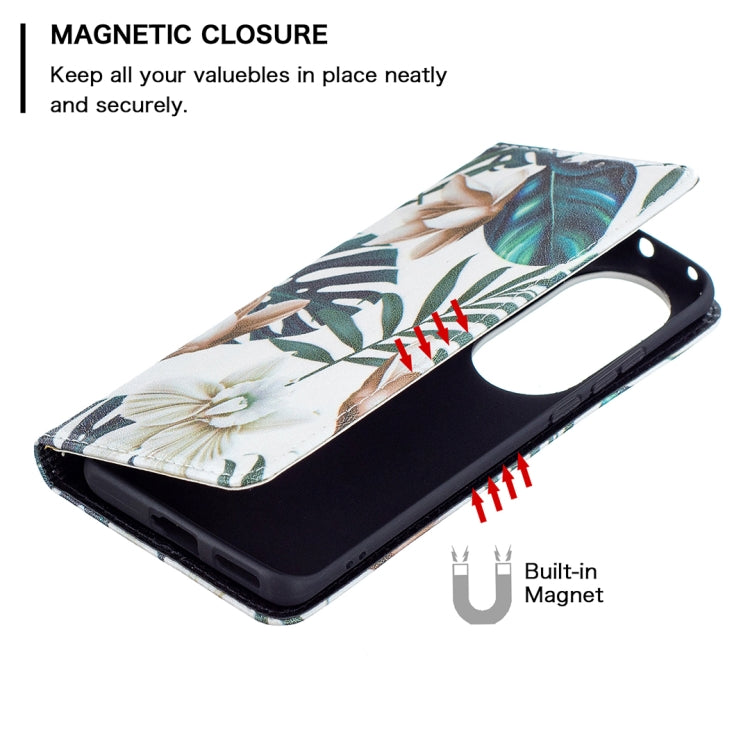 For Huawei P50 Pro Colored Drawing Pattern Invisible Magnetic Horizontal Flip PU Leather Case with Holder & Card Slots & Wallet(Red Leaves) - Huawei Cases by buy2fix | Online Shopping UK | buy2fix