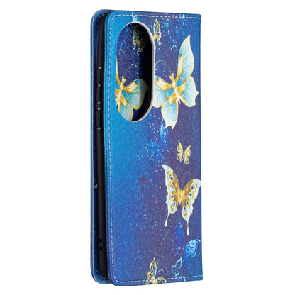 For Huawei P50 Pro Colored Drawing Pattern Invisible Magnetic Horizontal Flip PU Leather Case with Holder & Card Slots & Wallet(Gold Butterflies) - Huawei Cases by buy2fix | Online Shopping UK | buy2fix