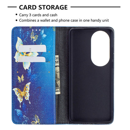 For Huawei P50 Pro Colored Drawing Pattern Invisible Magnetic Horizontal Flip PU Leather Case with Holder & Card Slots & Wallet(Gold Butterflies) - Huawei Cases by buy2fix | Online Shopping UK | buy2fix