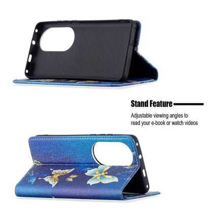 For Huawei P50 Pro Colored Drawing Pattern Invisible Magnetic Horizontal Flip PU Leather Case with Holder & Card Slots & Wallet(Gold Butterflies) - Huawei Cases by buy2fix | Online Shopping UK | buy2fix