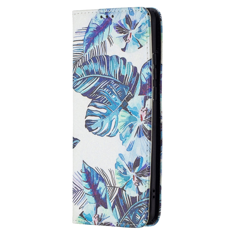 For Huawei P50 Pro Colored Drawing Pattern Invisible Magnetic Horizontal Flip PU Leather Case with Holder & Card Slots & Wallet(Blue Leaves) - Huawei Cases by buy2fix | Online Shopping UK | buy2fix
