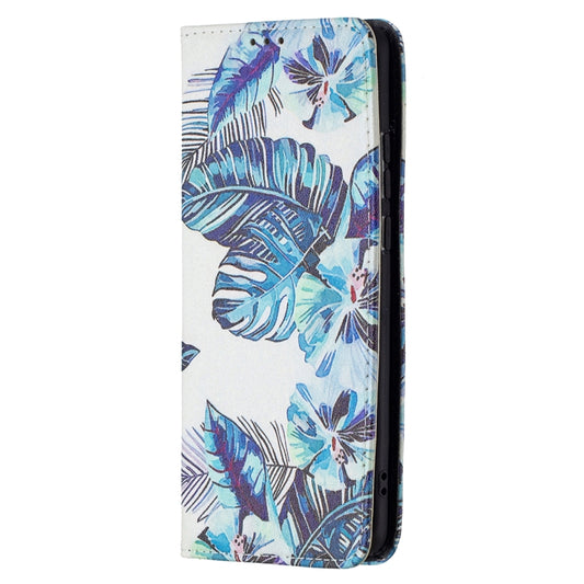 For Huawei P50 Pro Colored Drawing Pattern Invisible Magnetic Horizontal Flip PU Leather Case with Holder & Card Slots & Wallet(Blue Leaves) - Huawei Cases by buy2fix | Online Shopping UK | buy2fix