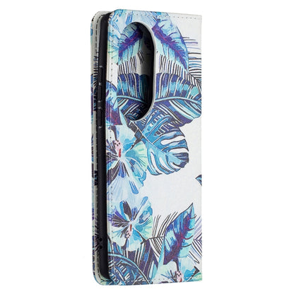 For Huawei P50 Pro Colored Drawing Pattern Invisible Magnetic Horizontal Flip PU Leather Case with Holder & Card Slots & Wallet(Blue Leaves) - Huawei Cases by buy2fix | Online Shopping UK | buy2fix